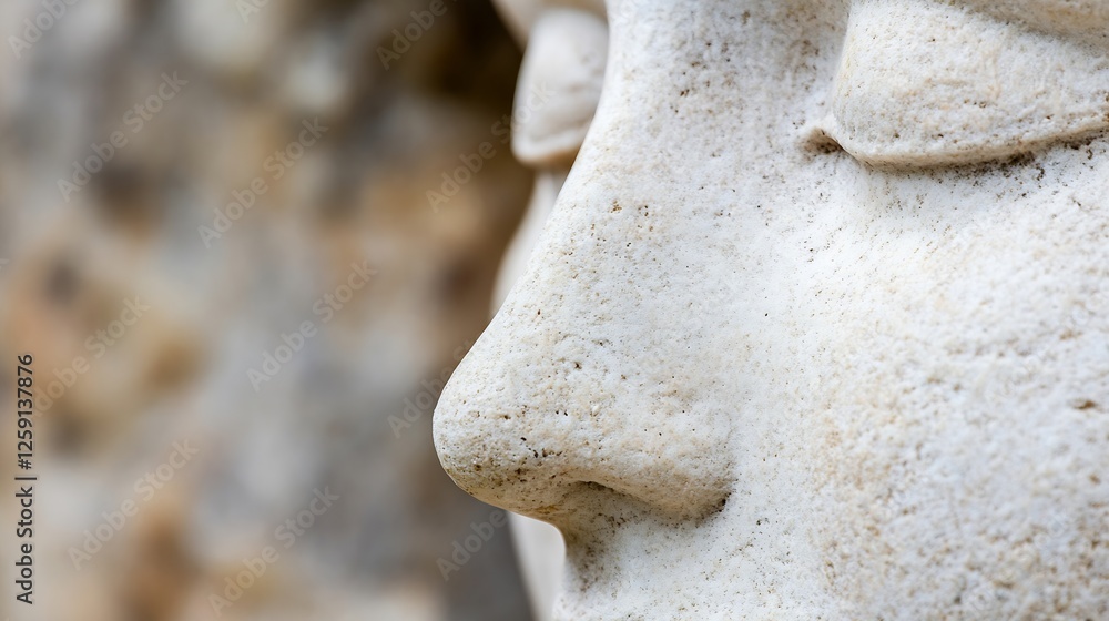 Poster Close-Up of a Stone Face Sculpture with Soft Texture and Ancient Details : Generative AI