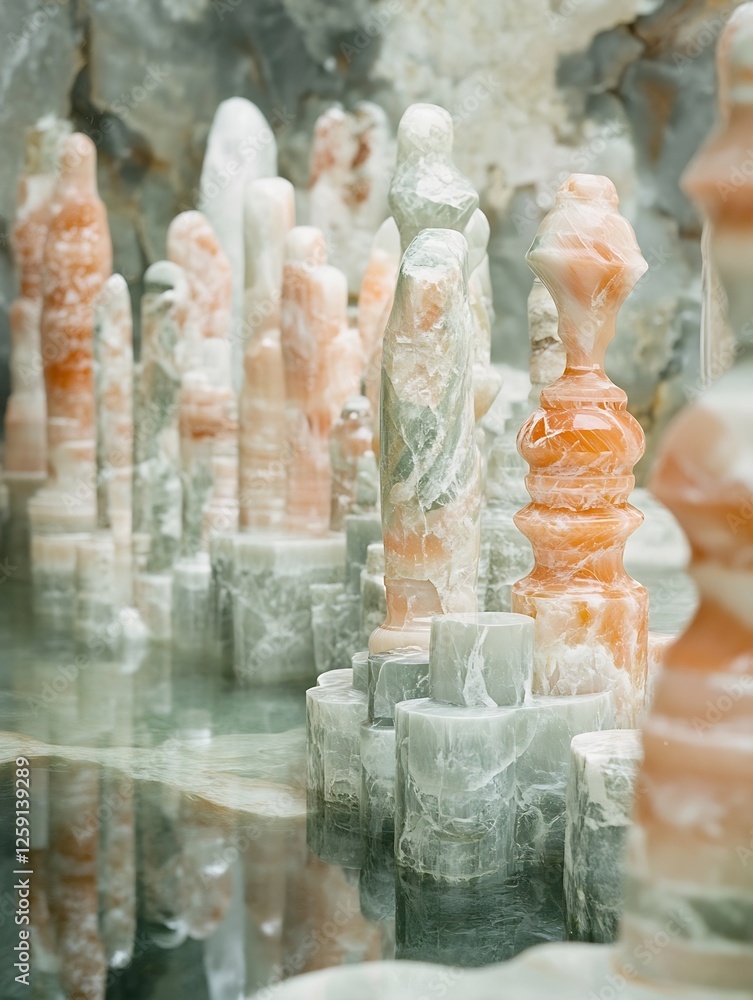 Poster stunning array of colorful marble statues reflecting artistry and craftsmanship : generative ai