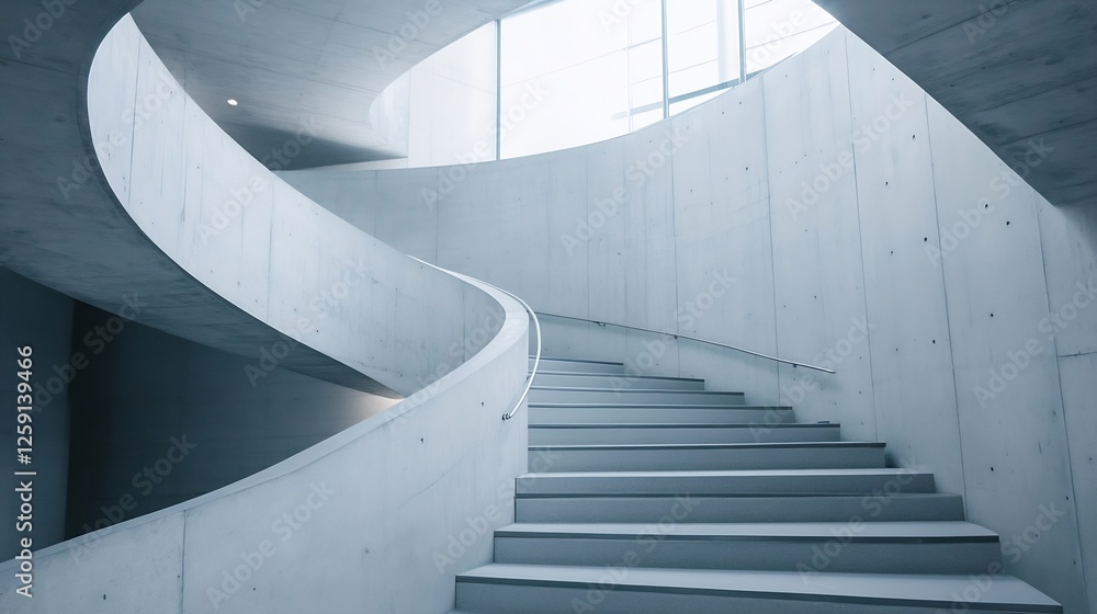 Poster curved modern concrete staircase with smooth balustrade in contemporary building : generative ai