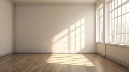 Obraz premium Bright and Minimalist Empty Room with Natural Light Streaming In : Generative AI