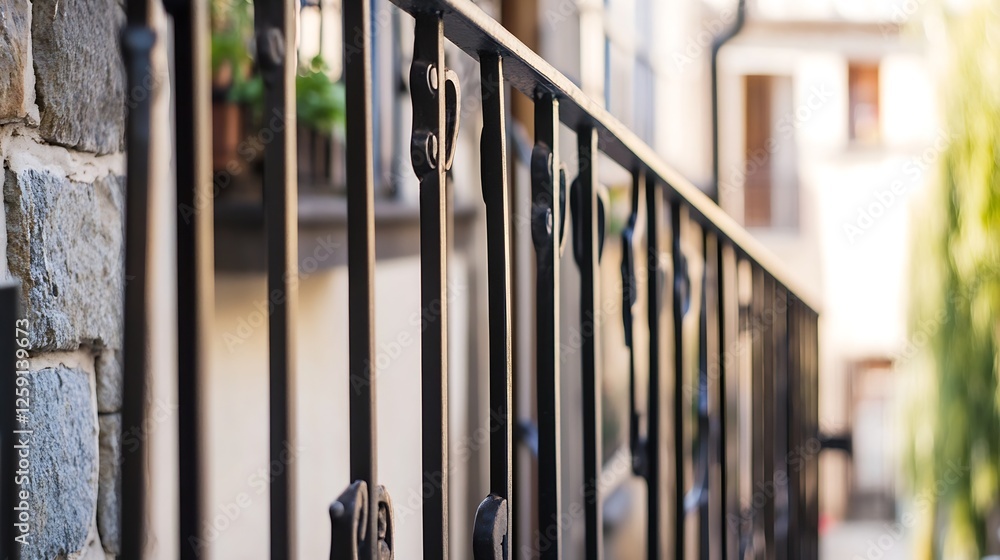 Aufkleber detailed view of elegant wrought iron railing showcasing craftsmanship and charm in urban architectu