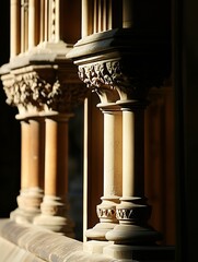 Naklejka premium Elegant Architectural Detail of Stone Columns at Dusk with Soft Natural Light : Generative AI
