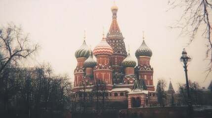 Fototapeta premium The striking Red Square in Moscow featuring St. Basils Cathedrals vibrant domes.