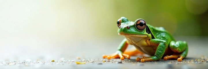 Fototapeta premium Petite grenouille avec un panneau blanc sur le dos, grenouille, animal, aquatic