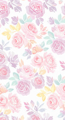 Roses, peonies Soft Pastel Floral Watercolor Wallpaper Background