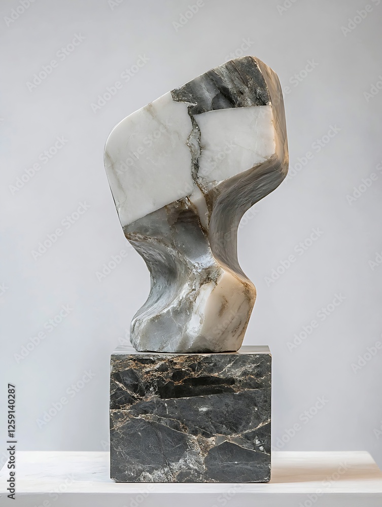 Poster Elegant Abstract Marble Sculpture with Unique Design on a Sleek White Background : Generative AI