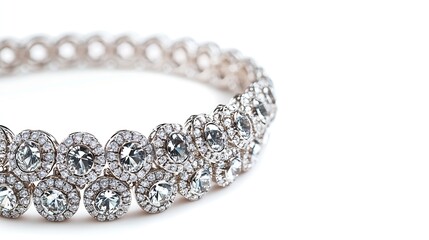 Elegant Silver Bracelet with Sparkling Crystals on White Background for Fashion and Jewelry Enthusiasts : Generative AI