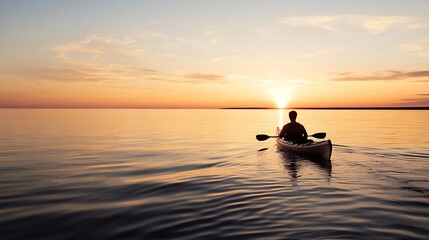 Serene Sunset Kayaking Experience on Calm Waters for Adventure and Relaxation : Generative AI