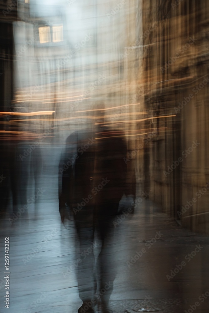 Aufkleber abstract motion blur of pedestrians in urban setting representing city life dynamics : generative ai