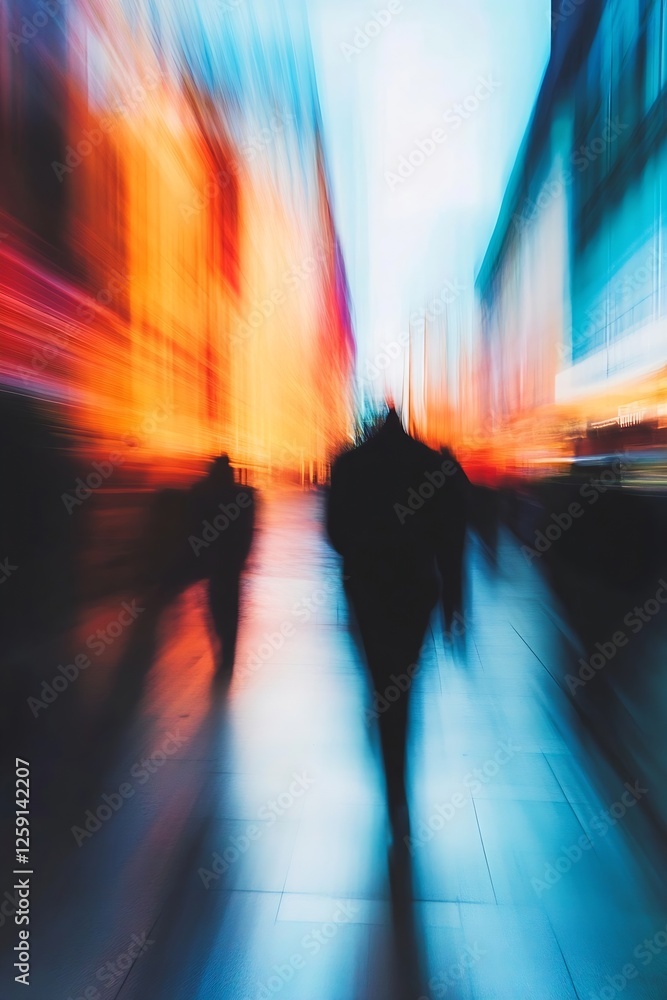Aufkleber dynamic vibrant urban scene with abstract motion blur of city life and busy streets : generative ai