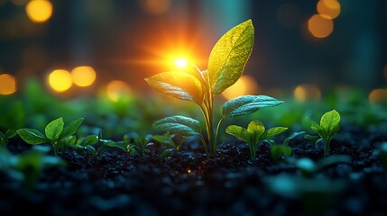 Visibility depicted a bright spotlight shining on a brand showcasing its public awareness and market presence in a vibrant business landscape