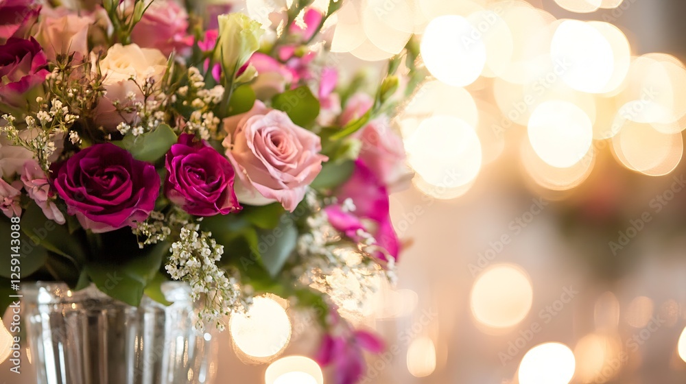 Poster elegant floral arrangement with colorful roses in a bright setting : generative ai