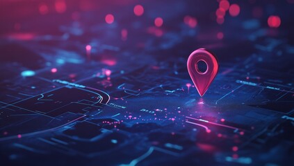 Digital map pin on technological circuit board