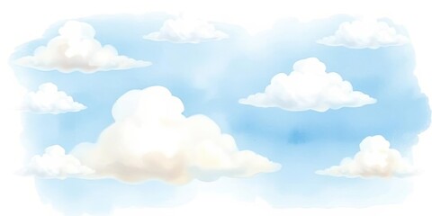 Soft Clouds Blue Sky Background Watercolor Style