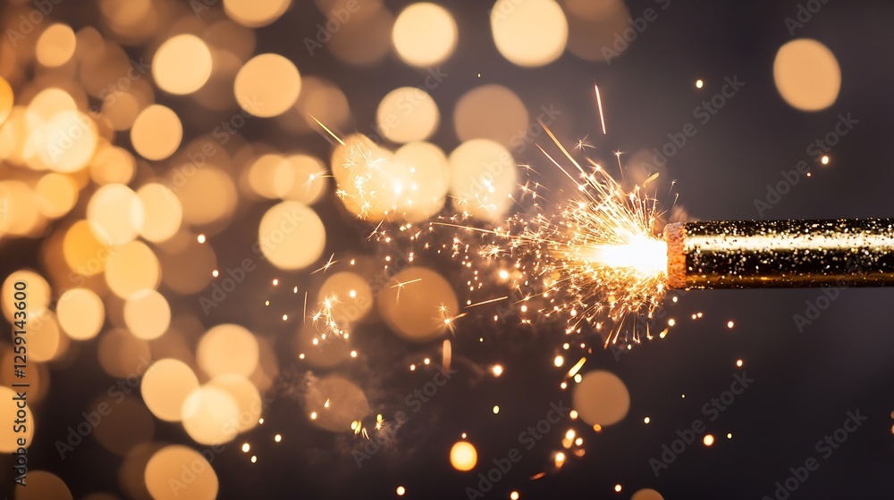 Poster Dynamic celebration scene with sparkling fireworks creating excitement and joy in the night sky : Generative AI