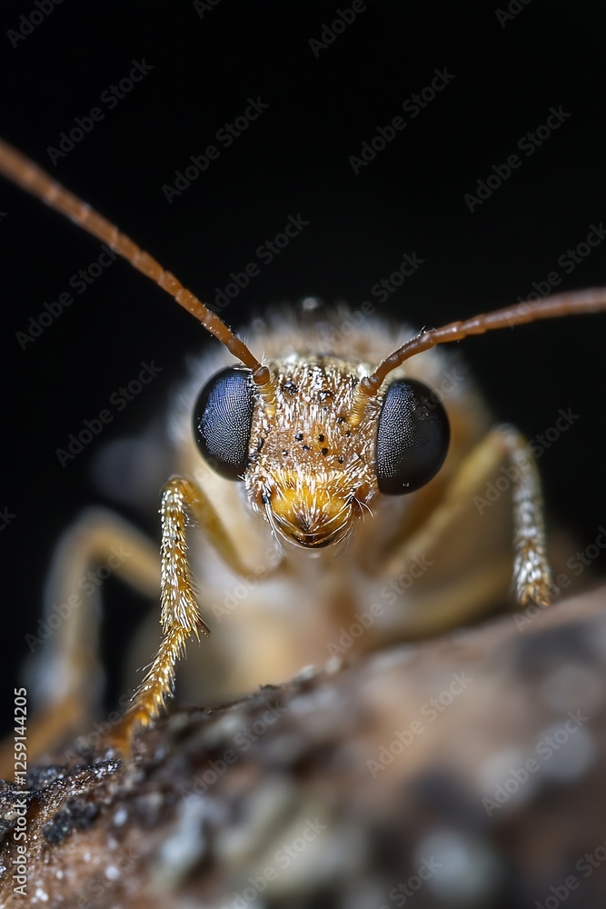 Poster detailed close-up of a golden dust mite with distinct features : generative ai