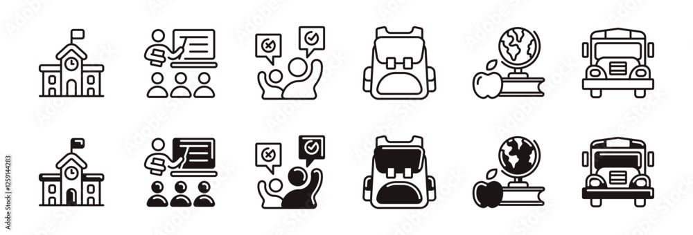 Aufkleber simple education school icon line set business online class learning course study signs vector outline illustration for web and app