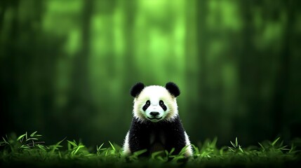Obraz premium Adorable Panda Cub in Lush Green Bamboo Forest