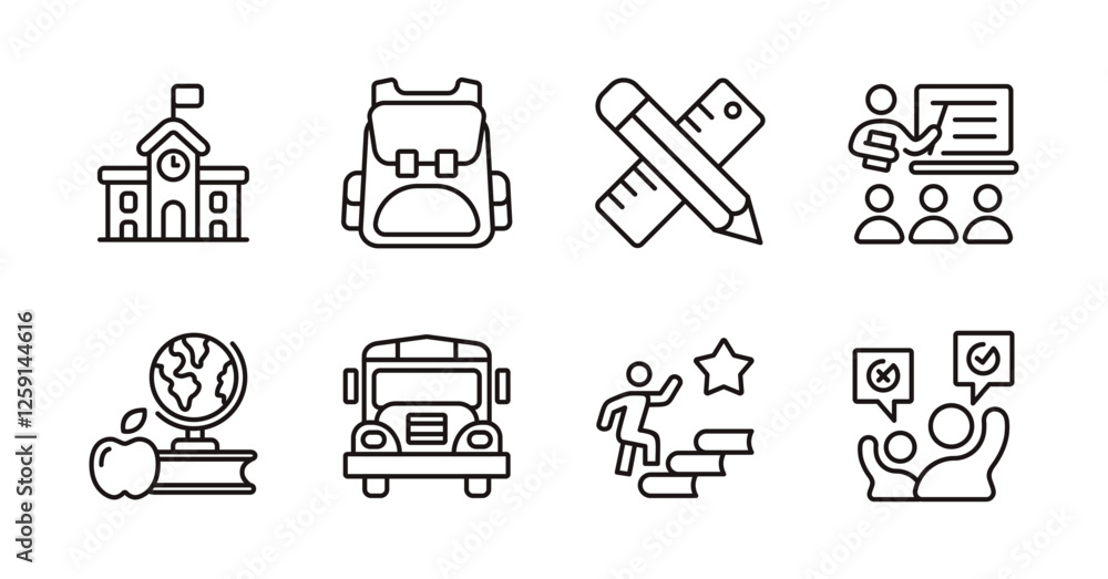 Aufkleber simple education school icon line set business academy course student learning lecture online class 
