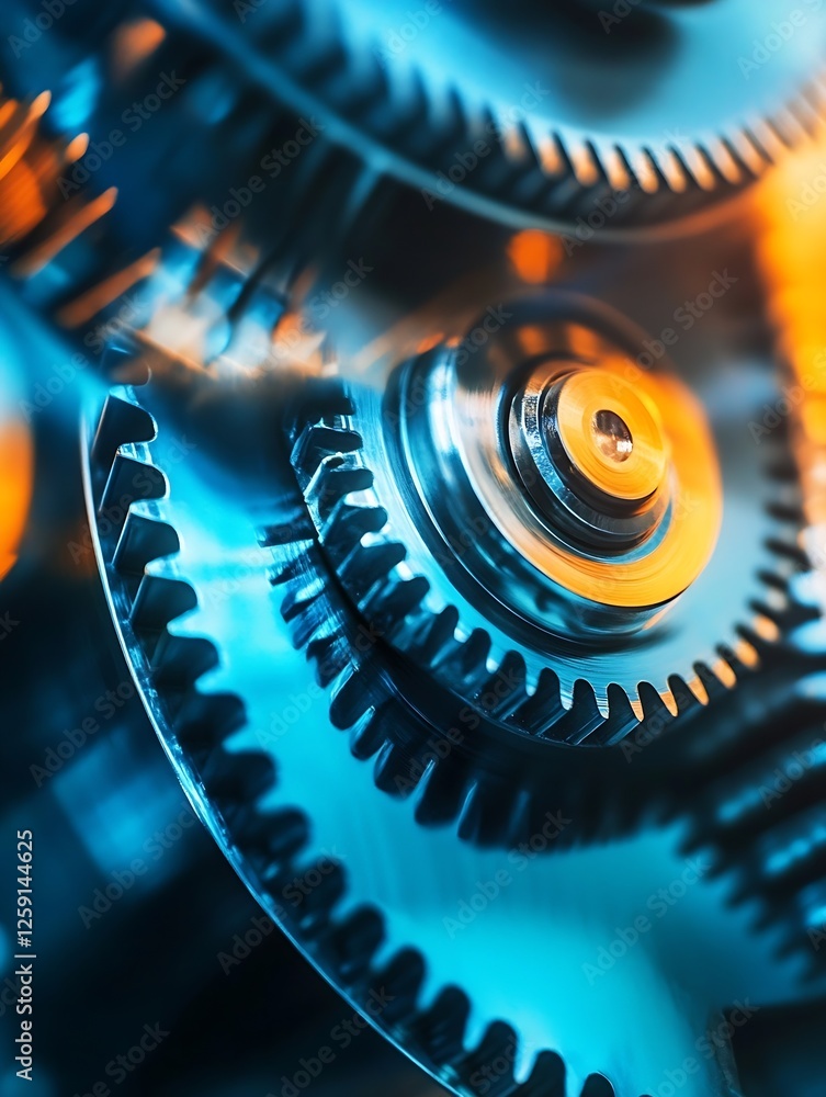 Aufkleber Close Up of Gears Mechanism in Vibrant Colors Displaying Engineering Artistry : Generative AI