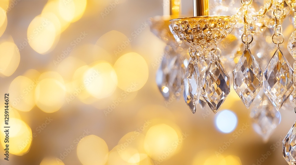 Poster Elegant close up of a beautiful shimmering chandelier crystal with warm bokeh lights in the background : Generative AI