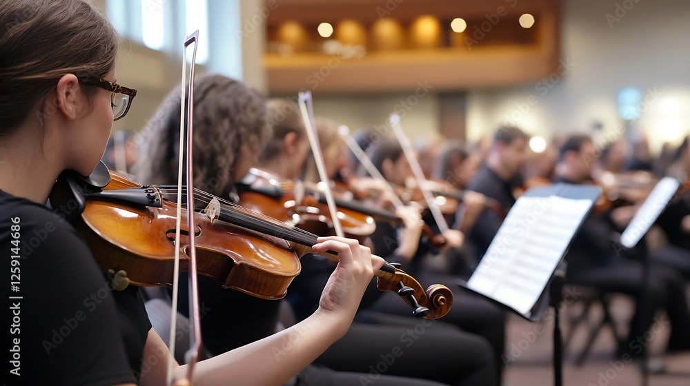 Aufkleber orchestra performance with violinists playing beautiful melodies : generative ai