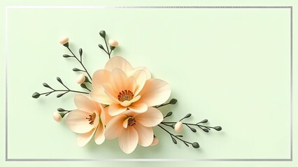Elegant Peach Magnolia Blossoms Floral Arrangement Spring Flowers Green Background