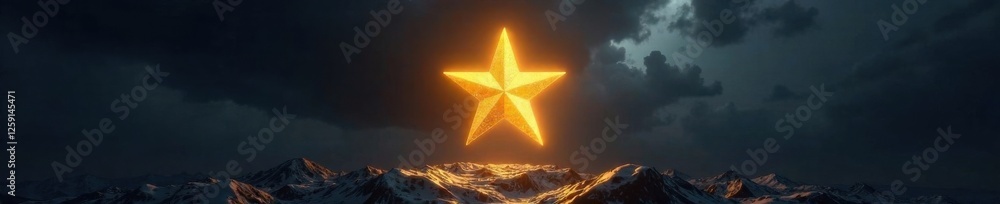 Wall mural Shining gold star suspended in mid-air against a dark and mysterious background, glowing, gold, celestial