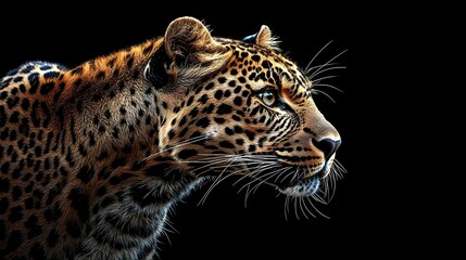 Close Up Profile of a Leopard Against a Black Background