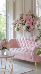 Charming retro armchairs and floral decor in a luxurious living room setting