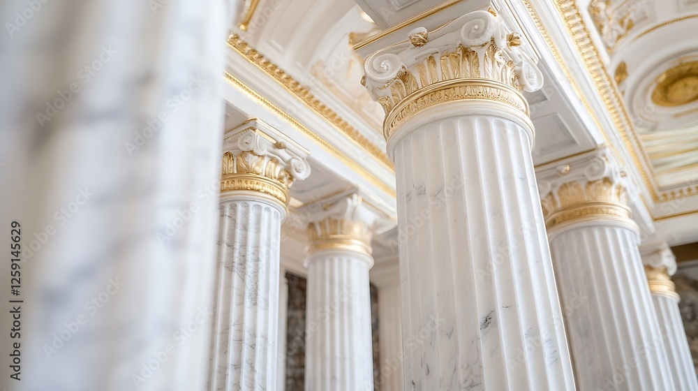 Aufkleber elegant marble columns with golden capitals in architectural interior design : generative ai