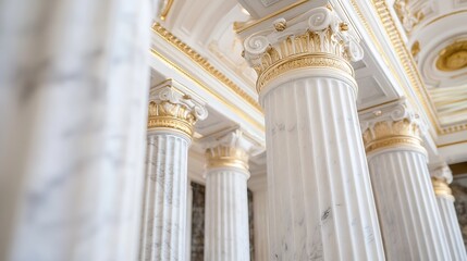 Obraz premium Elegant Marble Columns with Golden Capitals in Architectural Interior Design : Generative AI
