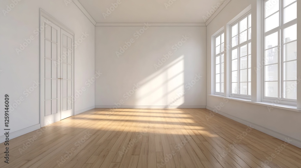 Poster bright and spacious empty room with natural light streaming through windows : generative ai