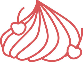 Cream With Cherries Line Hand Drawn