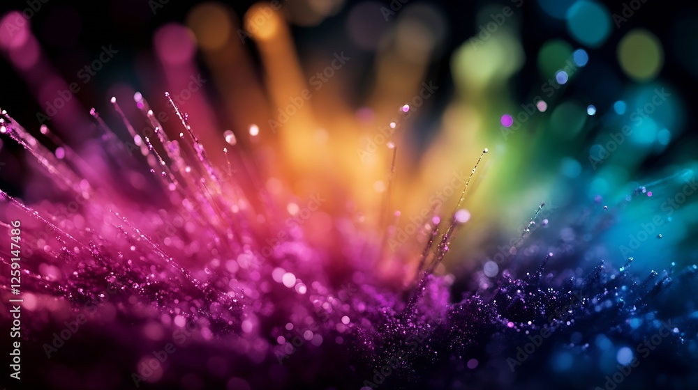 Poster Abstract Colorful Bokeh Explosion with Vivid Rainbow Hues and Sparkles : Generative AI