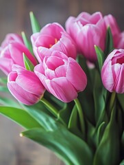 Obraz premium Beautiful Pink Tulips in a Fresh Bouquet Perfect for Spring Decor and Gifting : Generative AI