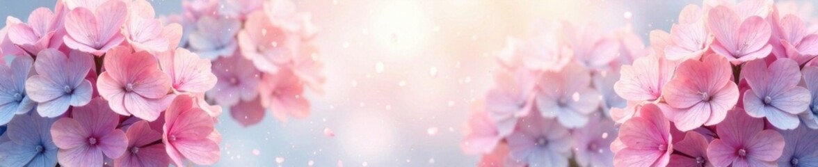 Soft petals of hydrangea in pastel hues blended with gentle watercolor strokes create a serene floral design , pastel, floral pattern