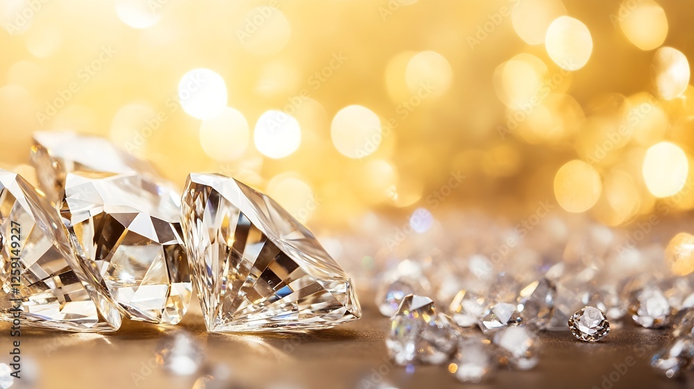 Poster stunning close up of sparkling diamonds with blurred gold background for luxury themes : generative 