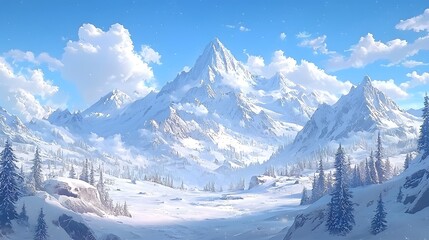 The winter snow capped mountains shimmer with silver light