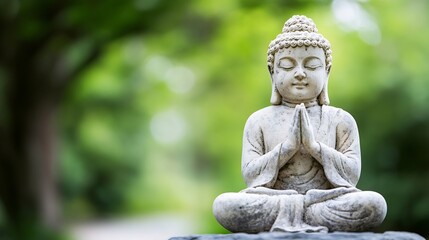 Obraz premium Serene Buddha Statue in Natural Green Environment Symbolizing Peace and Tranquility : Generative AI