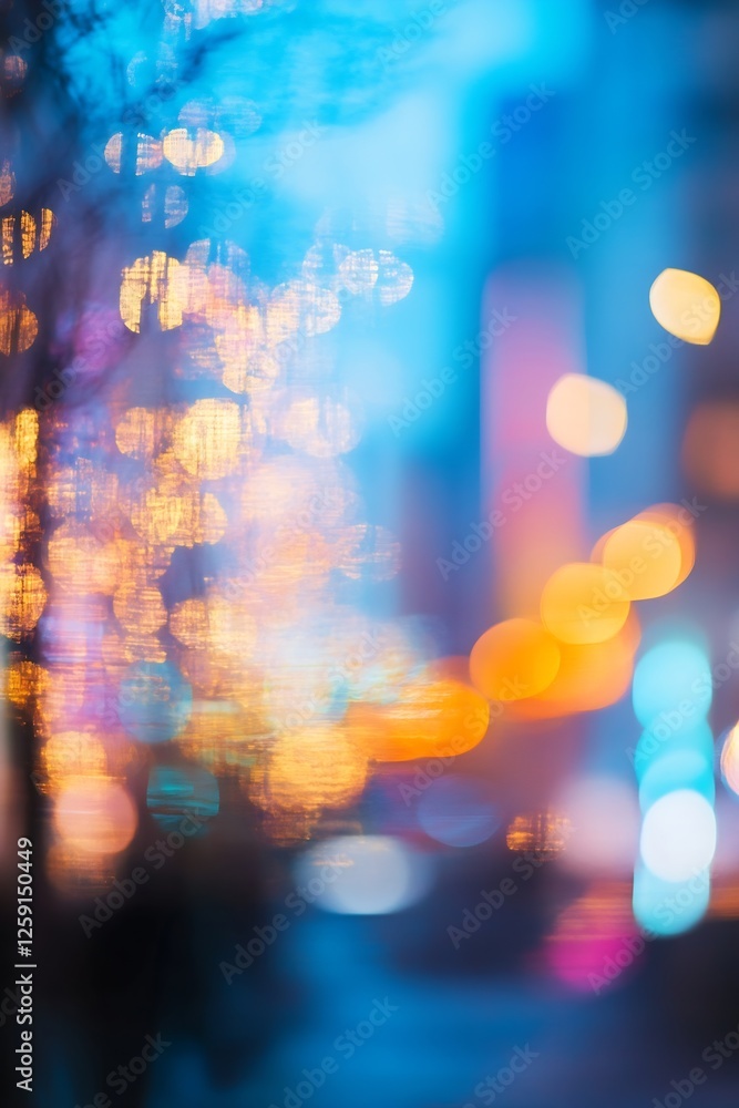 Poster Soft bokeh lights creating a vibrant and dreamy city atmosphere : Generative AI