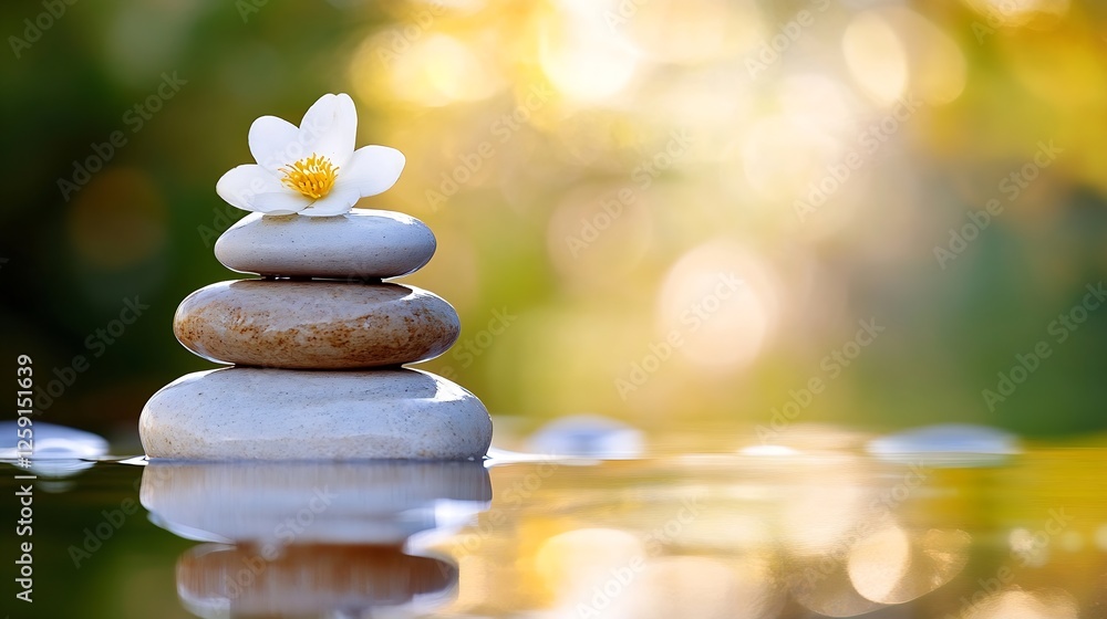 Aufkleber Tranquil stacked stones with a lotus flower on the water creating a peaceful scene : Generative AI