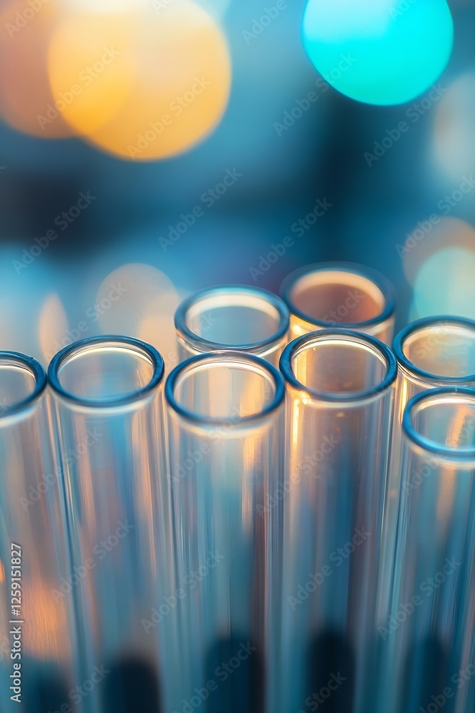 Aufkleber beautiful close up of test tubes in a laboratory glowing against colorful bokeh background : generat