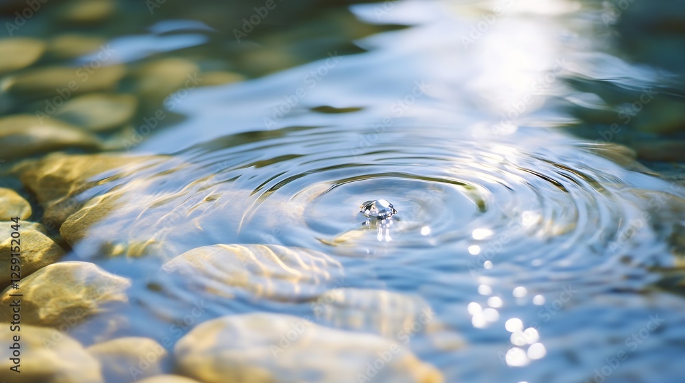 Poster rippling water with smooth pebbles and sunlight reflections underwater : generative ai
