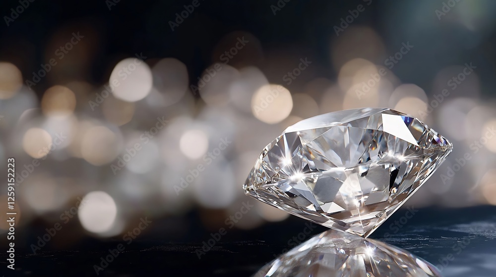 Aufkleber A stunning diamond positioned on a reflective surface with blurred bokeh background showcasing its brilliance and clarity : Generative AI