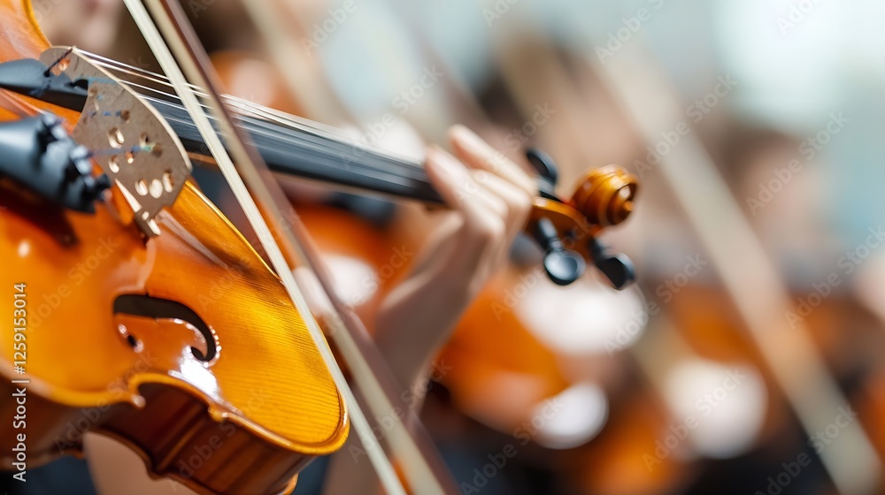Aufkleber Dynamic close up of violin hands playing in a music performance setting : Generative AI