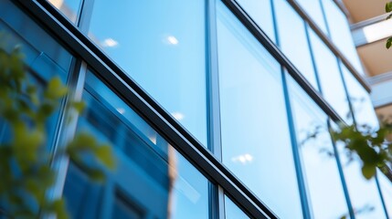 Modern glass building reflecting sky in urban setting showcasing contemporary architecture : Generative AI