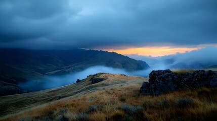 Obraz premium Mountain Landscape at Dramatic Sunset