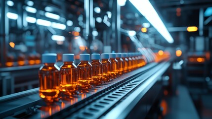Bottles on Production Line in Industrial Setting