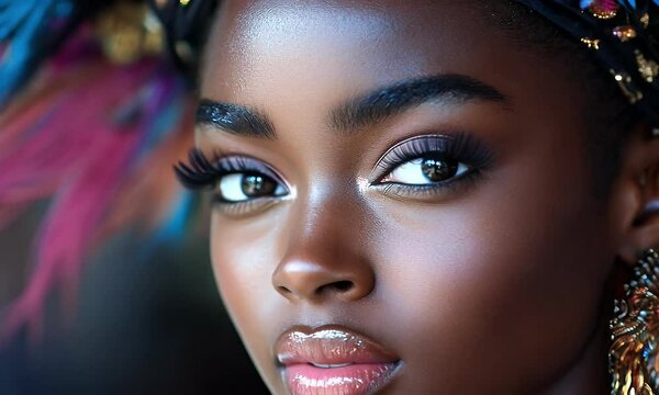 african fashion woman with a fan on fashion show
